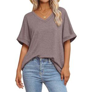 Womens Oversized T Shirts Loose Fit V Neck Short Sleeve Summer Casual Blouse